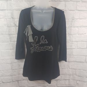 White House Black Market Persian Style Graphic Print w/Bow Accent Tunic